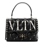 Lambskin VLTN Print Candystud Top Handle Bag Black