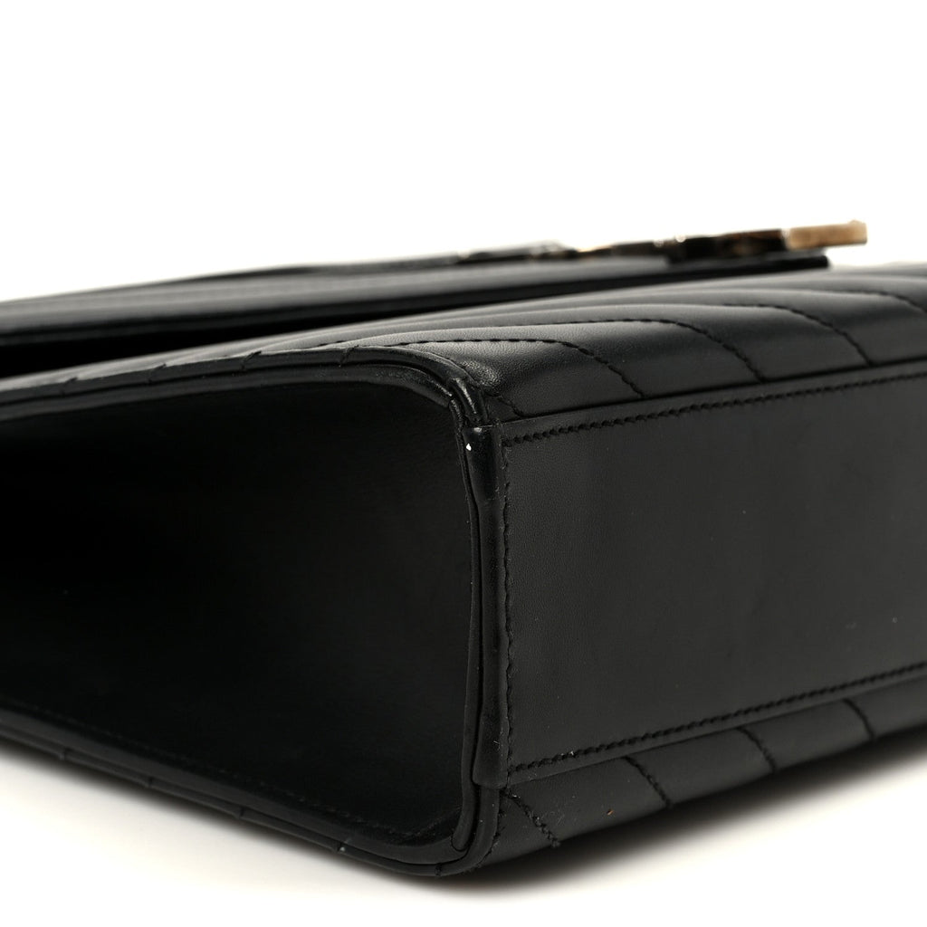 Smooth Calfskin Matelasse Chevron Large Monogram Satchel Black