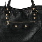 Calfskin Crocodile Embossed Giant 12 Gold Hardware City Black