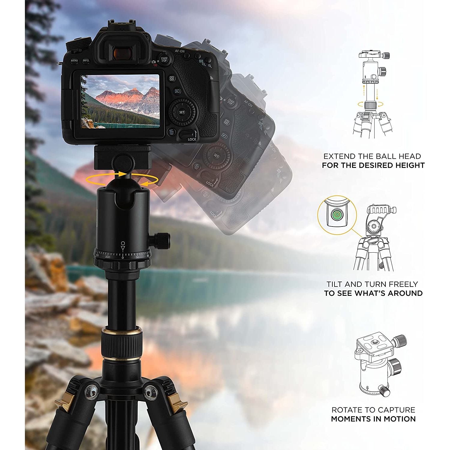 Kodak PhotoGear 63” Camera Tripod & Monopod, 2-in-1 Camera Tripod Stand W/Remote & 360° Ball Head