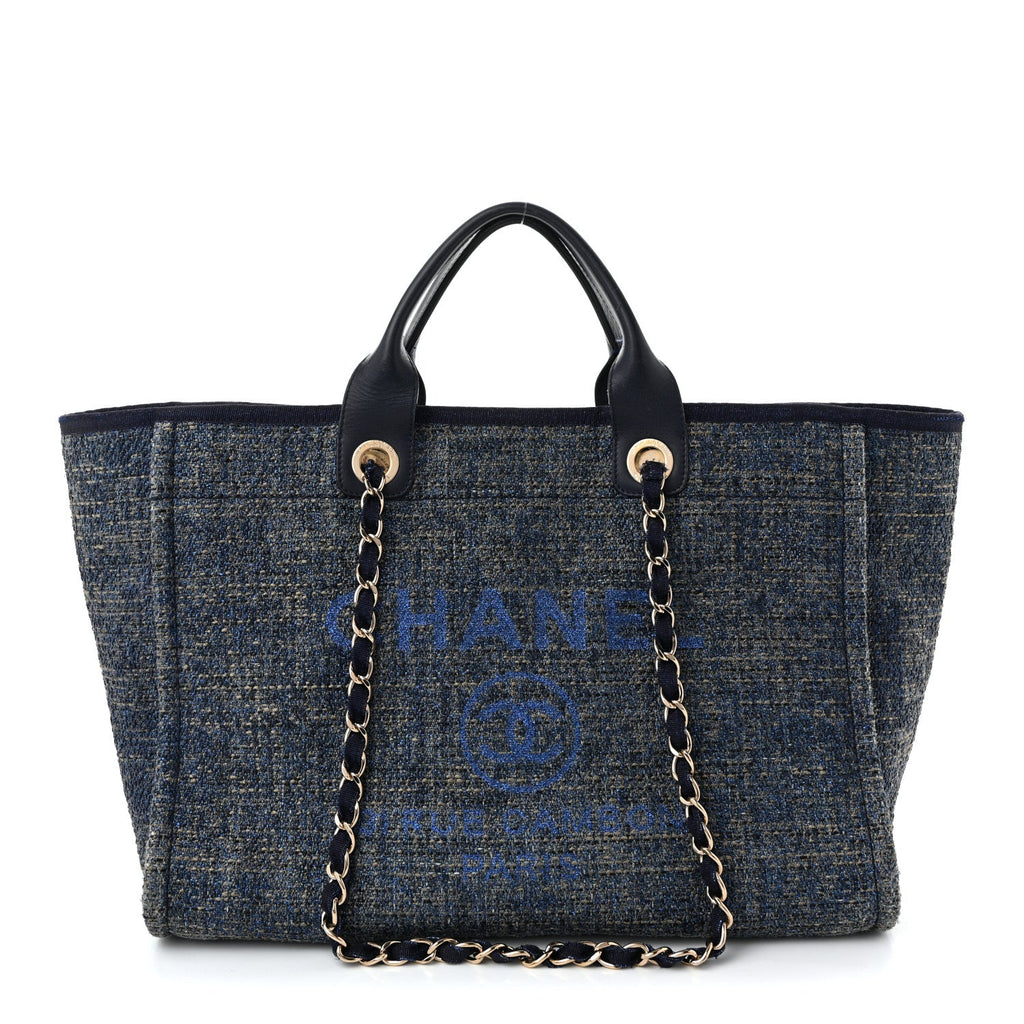 Lurex Canvas Medium Deauville Tote Navy Blue