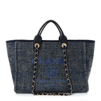Lurex Canvas Medium Deauville Tote Navy Blue