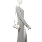 Caviar Quilted Barrel Clutch With Chain White