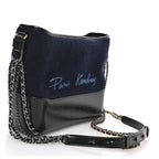 Calfskin Wool Embroidered Paris Hamburg Small Gabrielle Hobo Dark Navy Blue