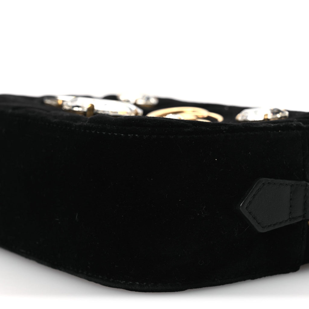 Velvet Matelasse Marquise Crystals Mini GG Marmont Chain Shoulder Bag Black