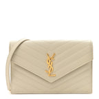 Grain De Poudre Matelasse Chevron Monogram Envelope Chain Wallet Crema Soft