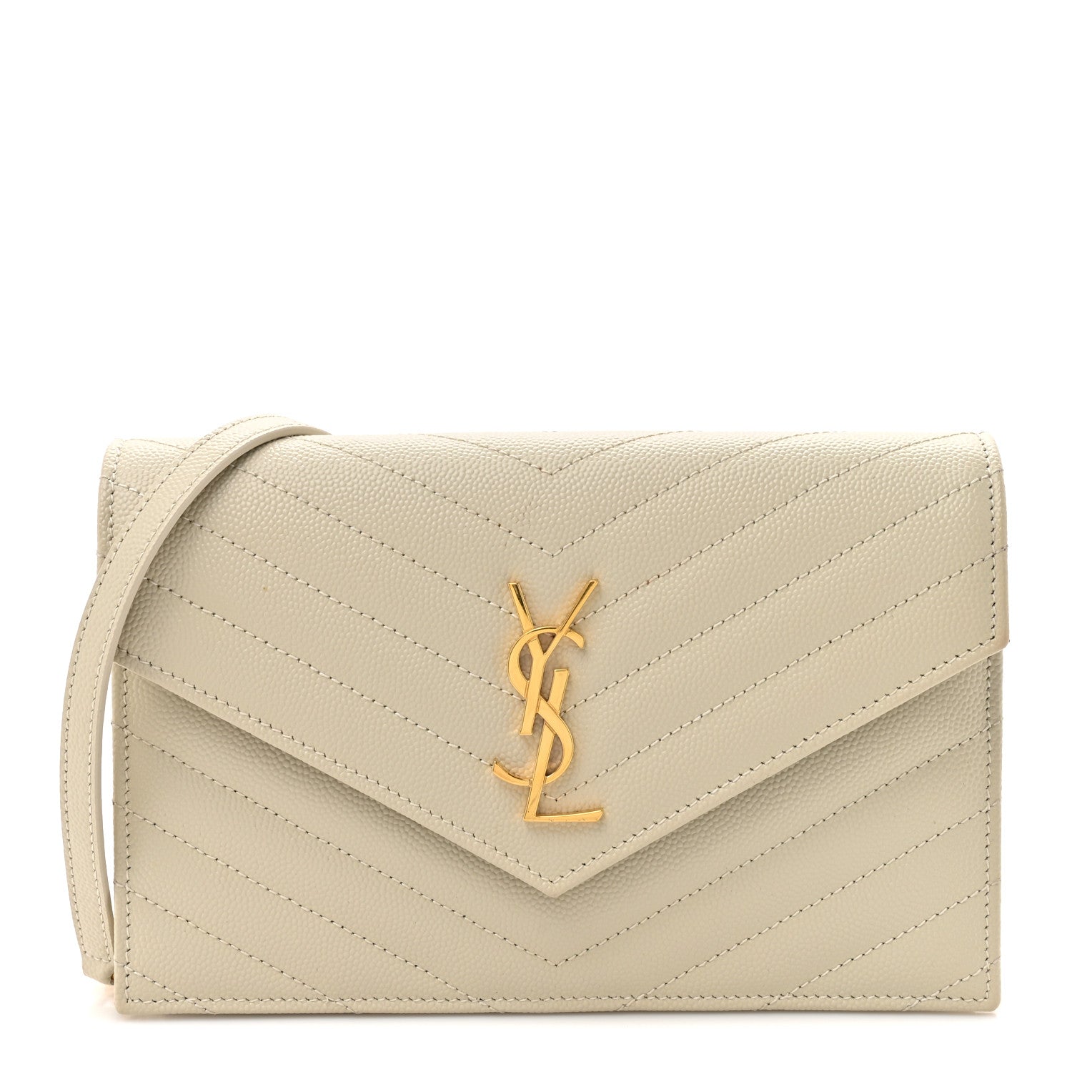 Grain De Poudre Matelasse Chevron Monogram Envelope Chain Wallet Crema Soft