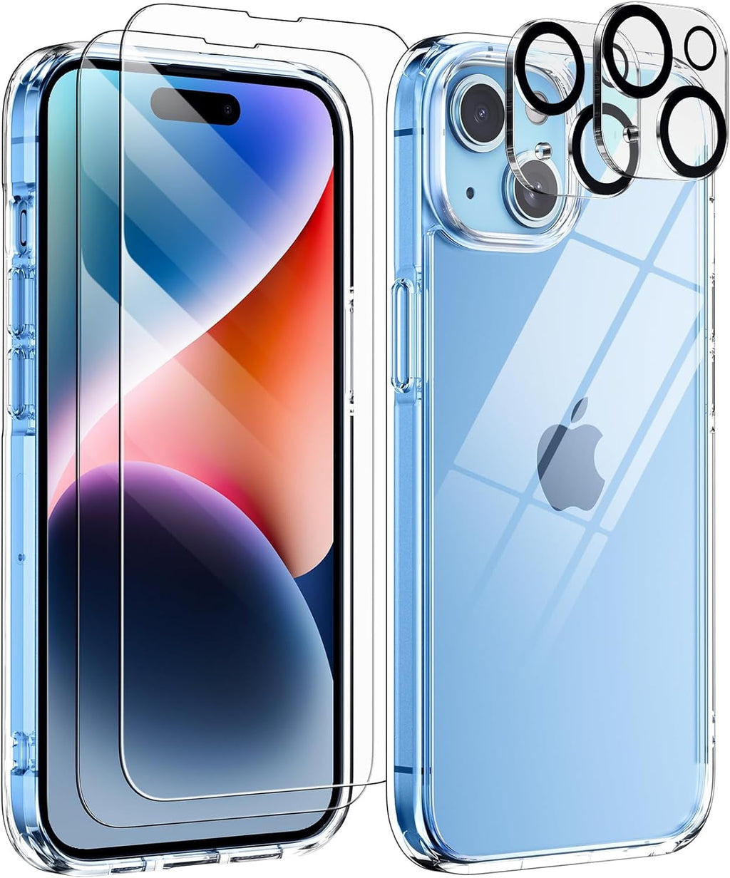 Entronix Bundle Compatible with iPhone 15 - [Hard] Clear Case, 2 Clear Screen Protector & 2 Camera Lens Protectors