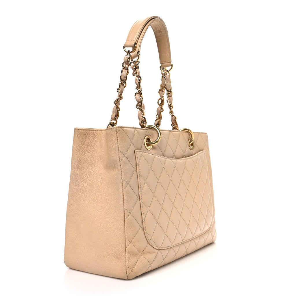 Caviar Quilted Grand Shopping Tote GST Beige