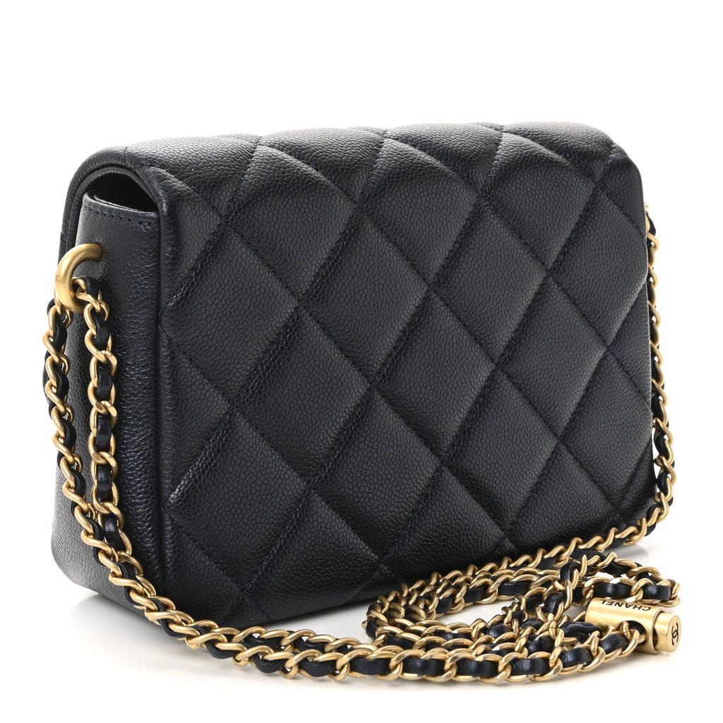 Iridescent Caviar Quilted Mini My Perfect Flap Black