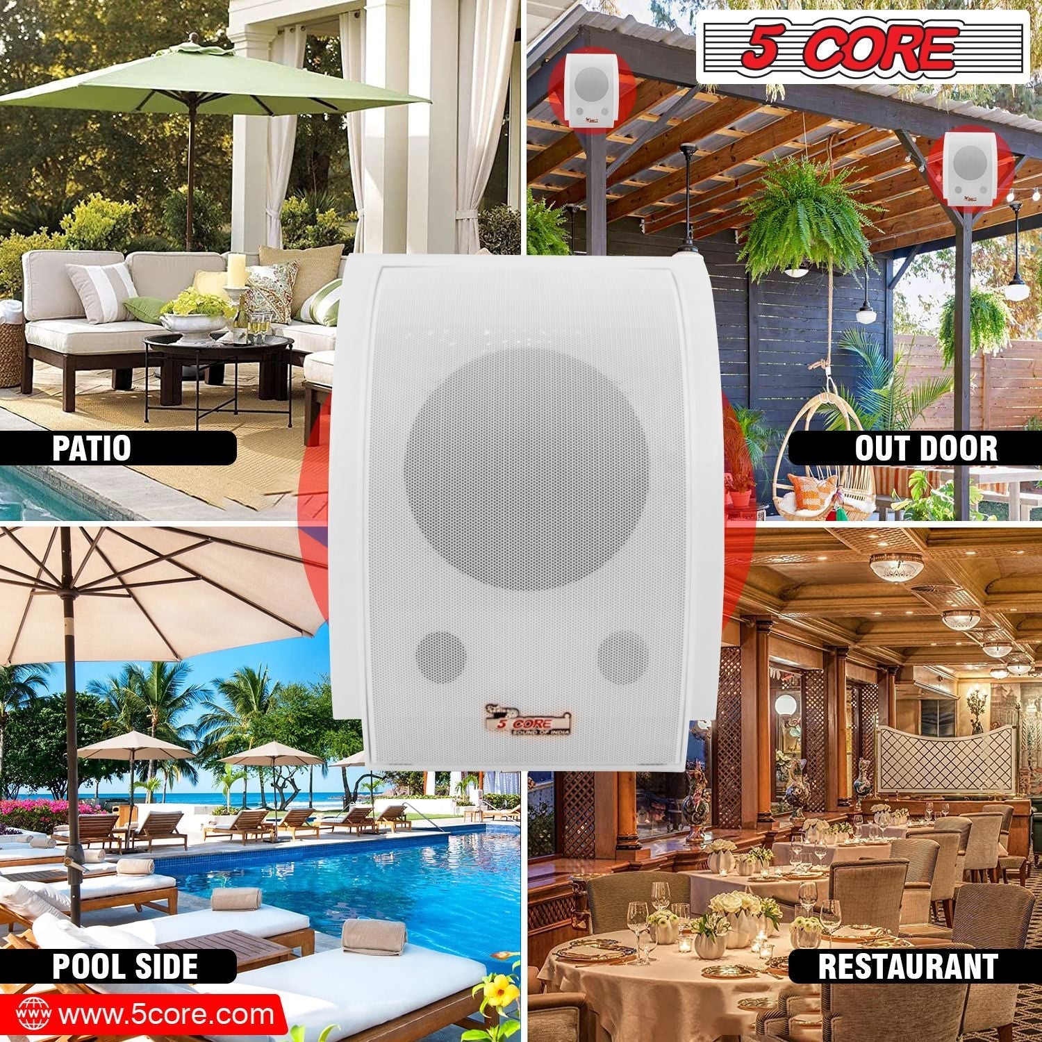 5 CORE Outdoor Speakers Stereo in Wall Speaker Pair 100W Peak Passive Mount Wired Waterproof Patio House Garage Indoor Exterior Audio System Bocinas para Casa - WS-11 5 2PCS