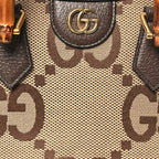 Monogram Jumbo GG Textured Dollar Calfskin Small Diana Tote Bag Camel Ebony New Acero