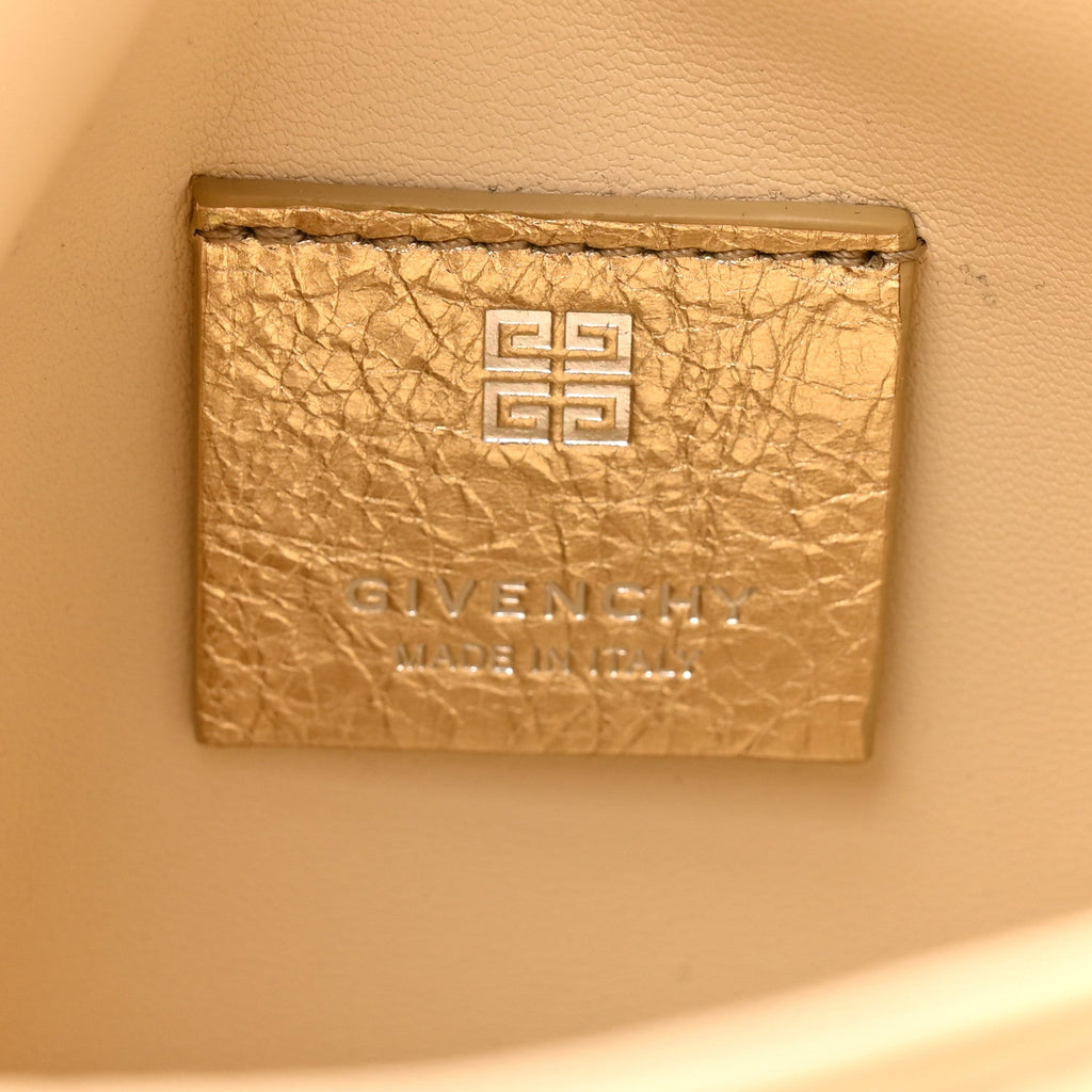 Metallic Tumbled Calfskin Nano Voyou Bag Golden Sand