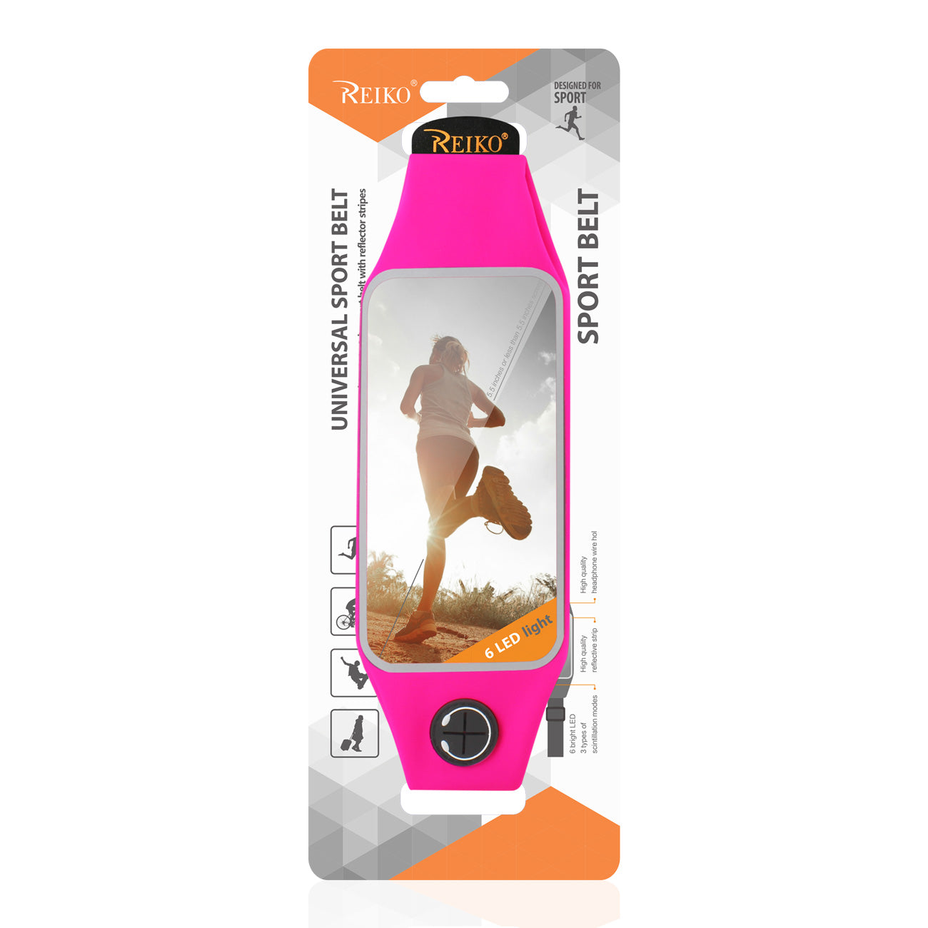 Reiko Running Sport Belt For Iphone 7 Plus/ 6S Plus Or 5.5 Inches Device With Two Pockets And Led In Pink (5.5X5.5 Inches)