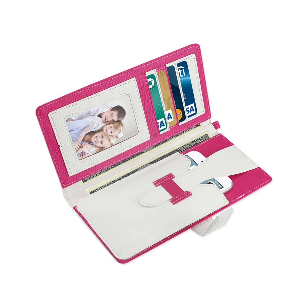 Reiko Iphone 6/ 6S Two Tone Super Wallet Case With Multiple Card Slots In White Hot Pink