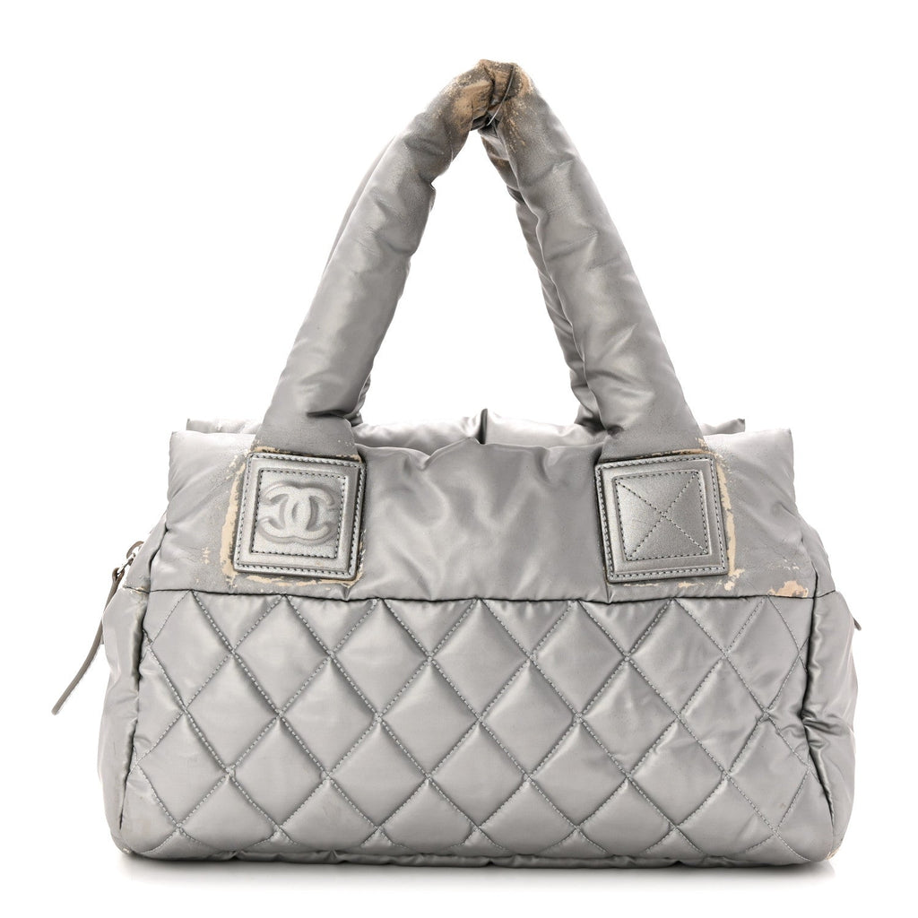 Nylon Coco Cocoon Zipped Tote Silver