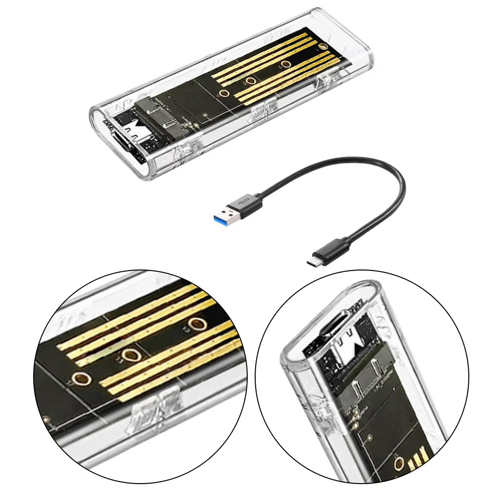 M.2 NGFF SATA Type C USB 3.1 External SSD Enclosure - 10Gbps Transparent Case for 2230/2242/2260/2280 Drives