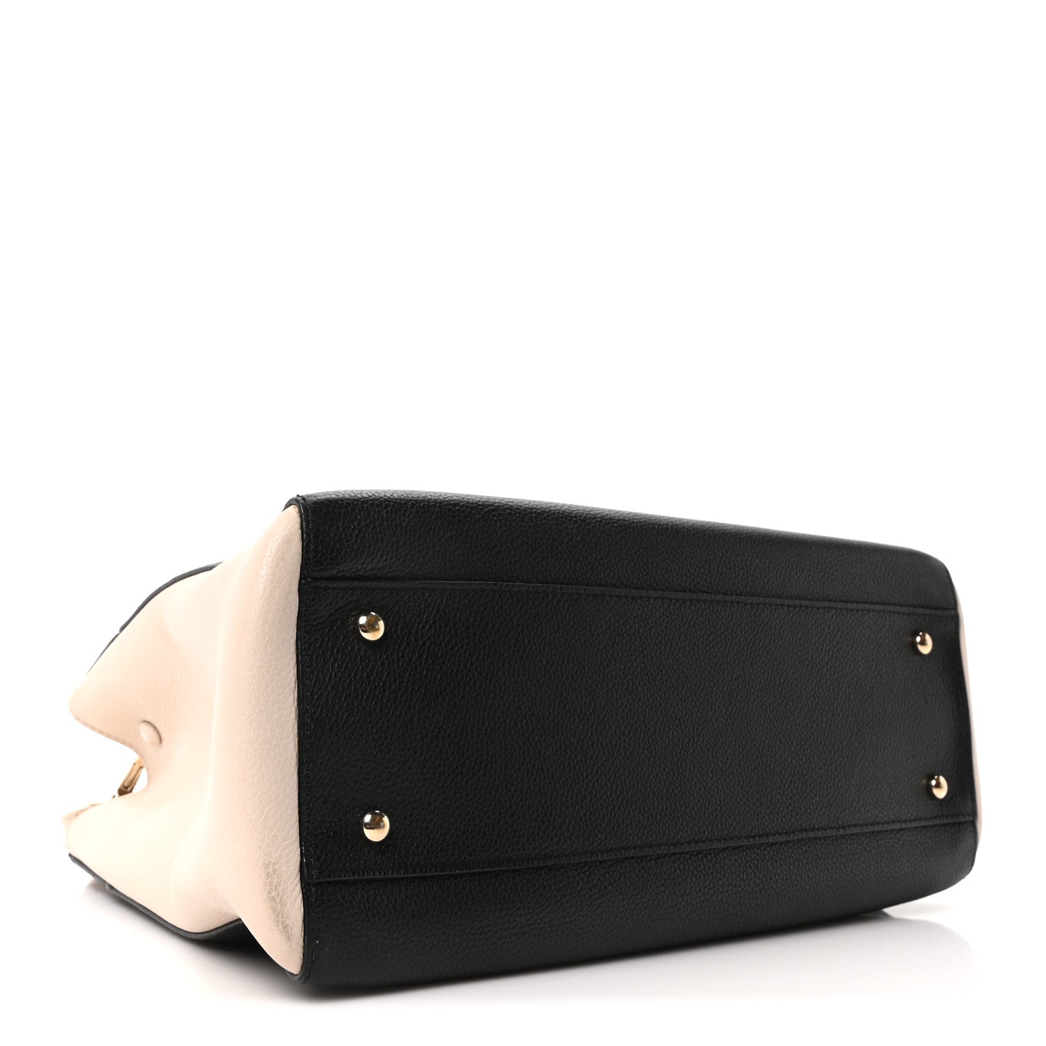 Grained Calfskin Small Bi-Color Neo Executive Shopper Tote Black Beige