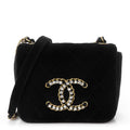 Velvet Quilted Crystal CC Mini Flap Black
