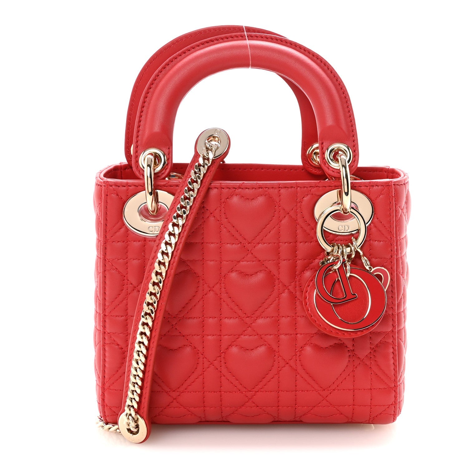Calfskin Cannage Dioramour Mini Lady Dior Bag Bright Red