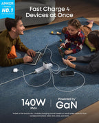 Anker Charger (140W, 4-Port, PD 3.1) with USB-C Cable(2-pack)
