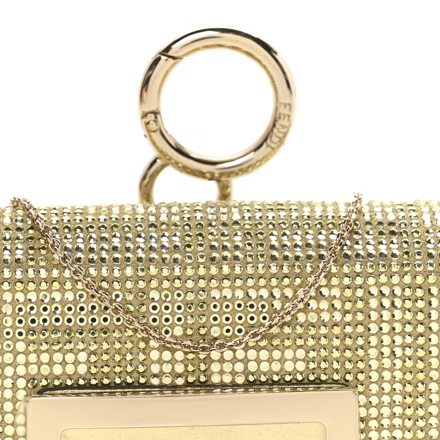 Crystal Vitello Laminato FF Nano Maxi Buckle Baguette Charm Light Gold