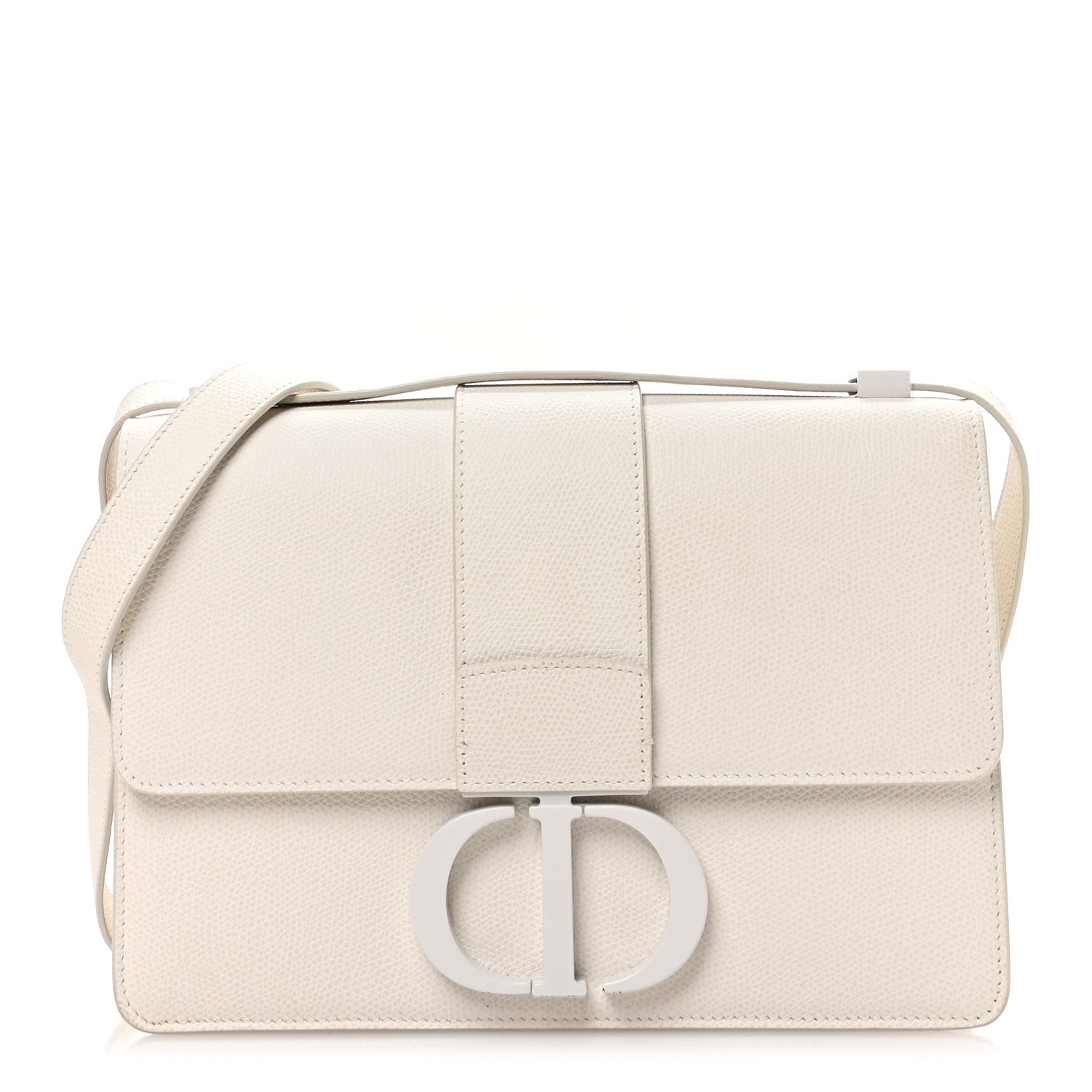 Ultra Matte Grained Calfskin 30 Montaigne Flap Bag White