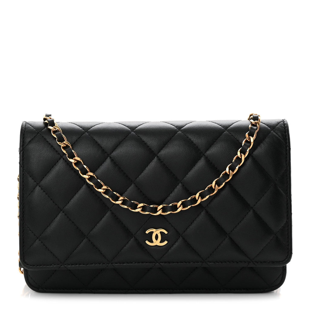 Lambskin Quilted Wallet On Chain WOC Black