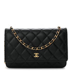 Lambskin Quilted Wallet On Chain WOC Black
