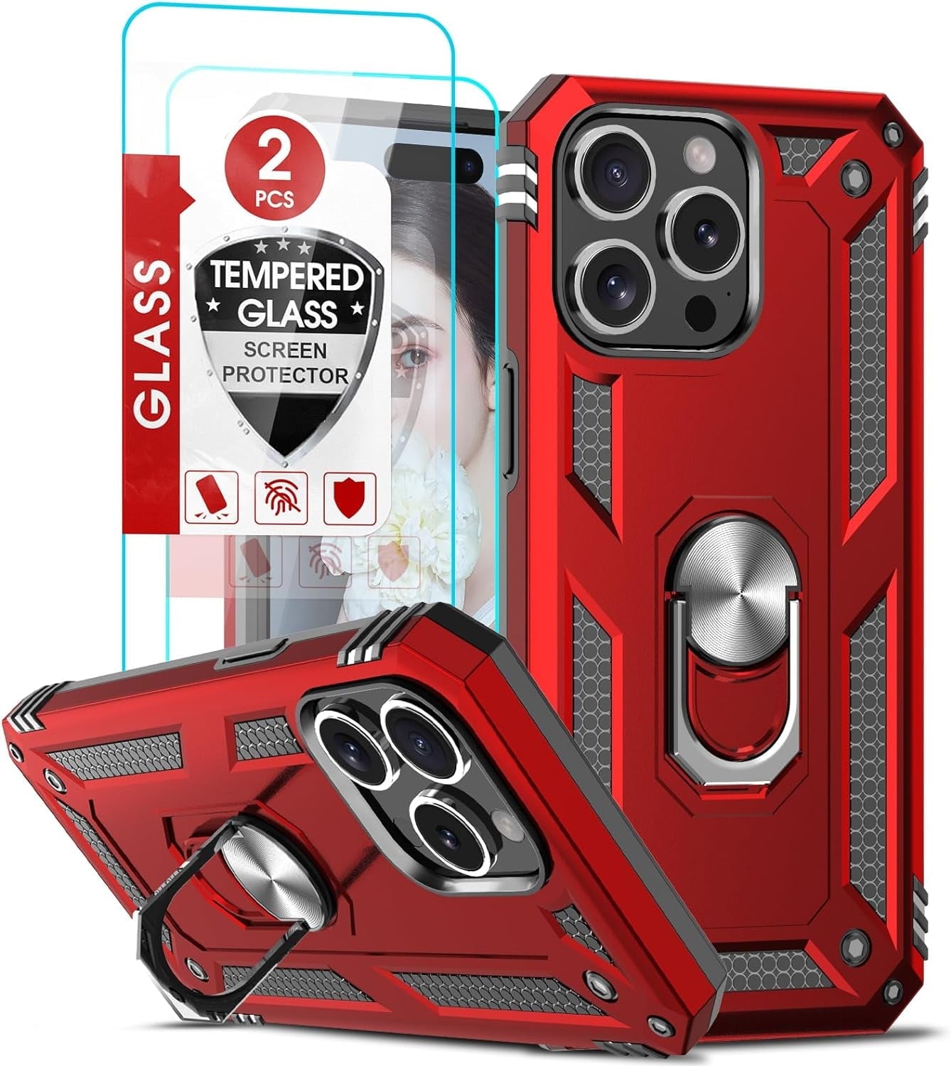 Entronix Bundle Compatible with iPhone 14 Pro Max - Guard Gripstand Case & 2 Clear Screen Protectors
