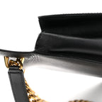 Saffiano Soft Calfskin Metal Triangle Logo Envelope Chain Shoulder Bag Black