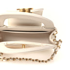 Shiny Aged Calfskin Quilted Mini Nano Kelly Shopper White