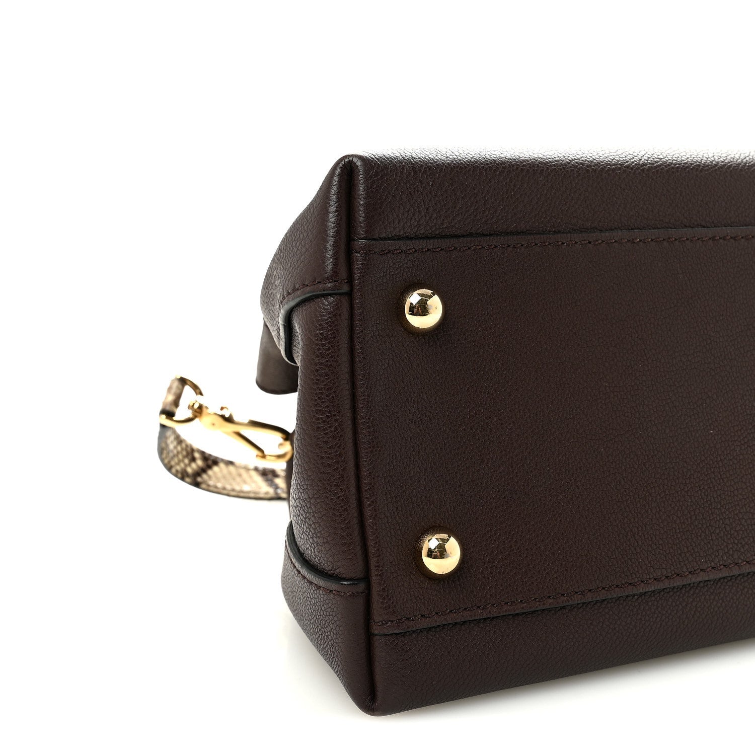 Grainy Calfskin Snakeskin Small Milton Satchel  Brown Natural