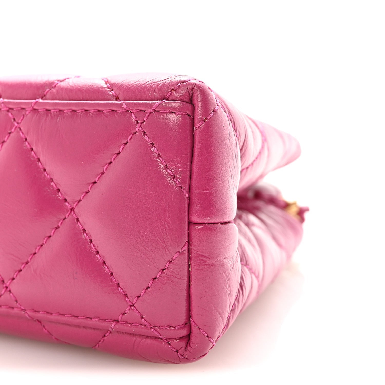 Shiny Aged Calfskin Quilted Nano Kelly Shopper Dark Pink