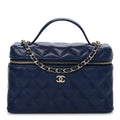 Caviar Quilted Top Handle Slim Vanity With Chain Navy