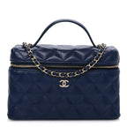 Caviar Quilted Top Handle Slim Vanity With Chain Navy
