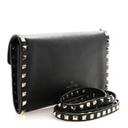 Pebbled Calfskin Rockstud Flip Lock Shoulder Bag Black