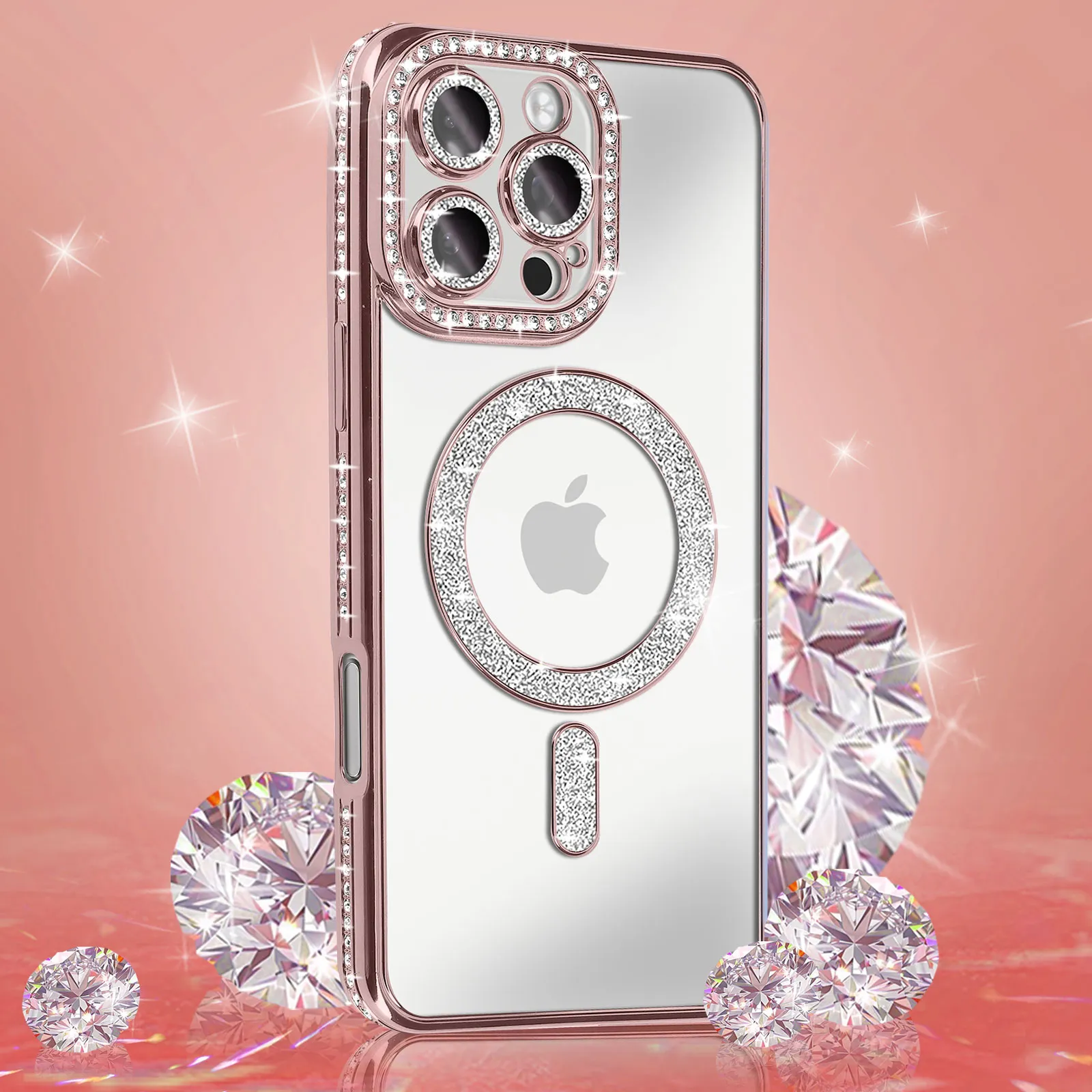 Entronix [Magnetic] Case Compatible with iPhone 16 Pro Max - [Clear Back] Luxury Diamonds