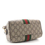 GG Supreme Monogram Textured Dollar Calfskin Web Mini Ophidia Top Handle Bag Beige Ebony New Acero