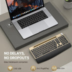 Ergonomic Wireless Keyboard with Wrist Rest-Low-Profile Phone/Tablet Holder Quiet Design Windows & Mac OS Full Size Cordless USB Computer Keyboard for Desktop,Laptop, PC, Mac, Windows-Gold