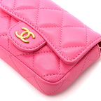 Lambskin Enamel Quilted Mini Chain Belt Bag Pink