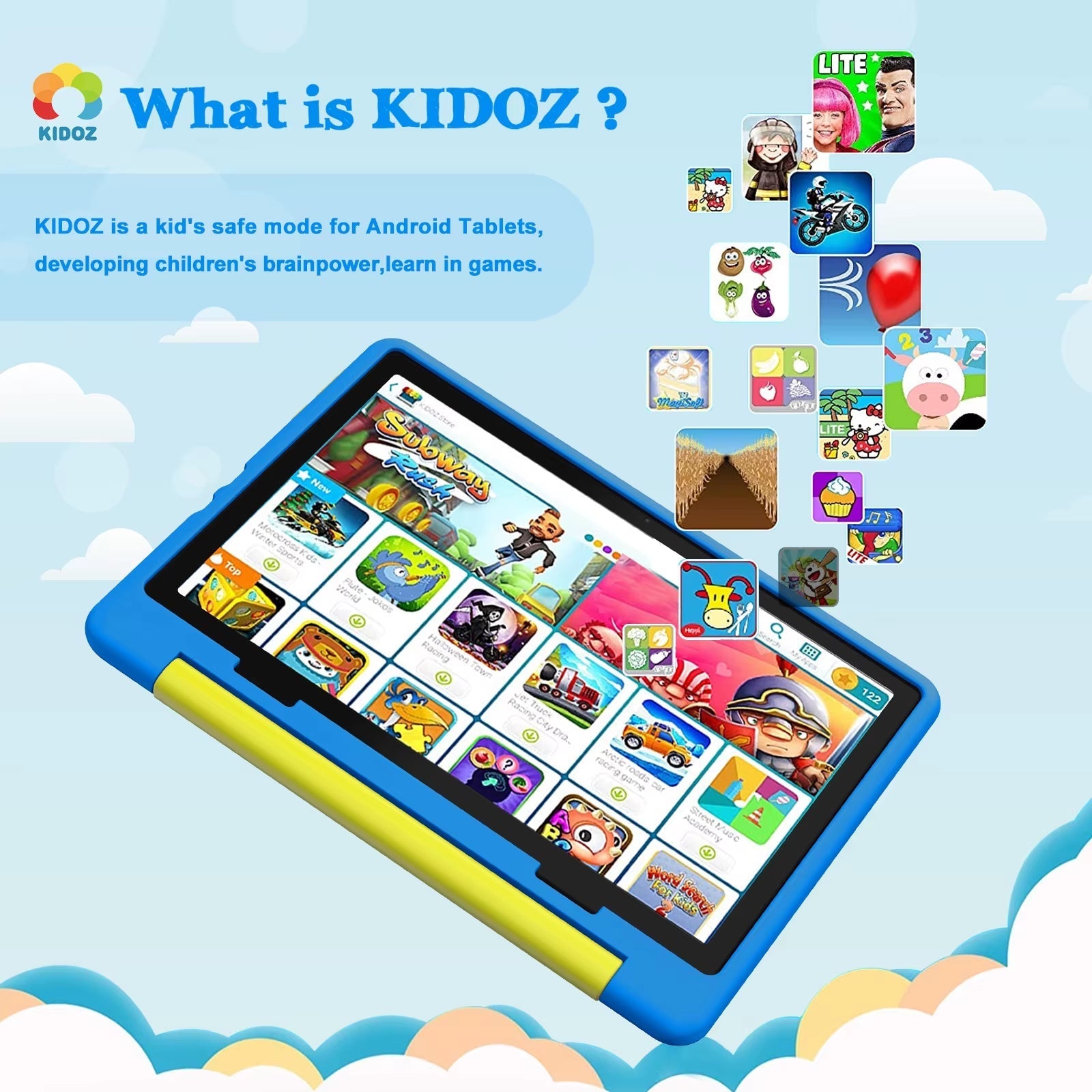 KT1016 10.1-Inch Kid Tablet - Android 14, Quad-Core, 8GB RAM, 64GB ROM, 1TB Expandable Storage, WiFi, Bluetooth - Ideal Children's Gift and Educational Device