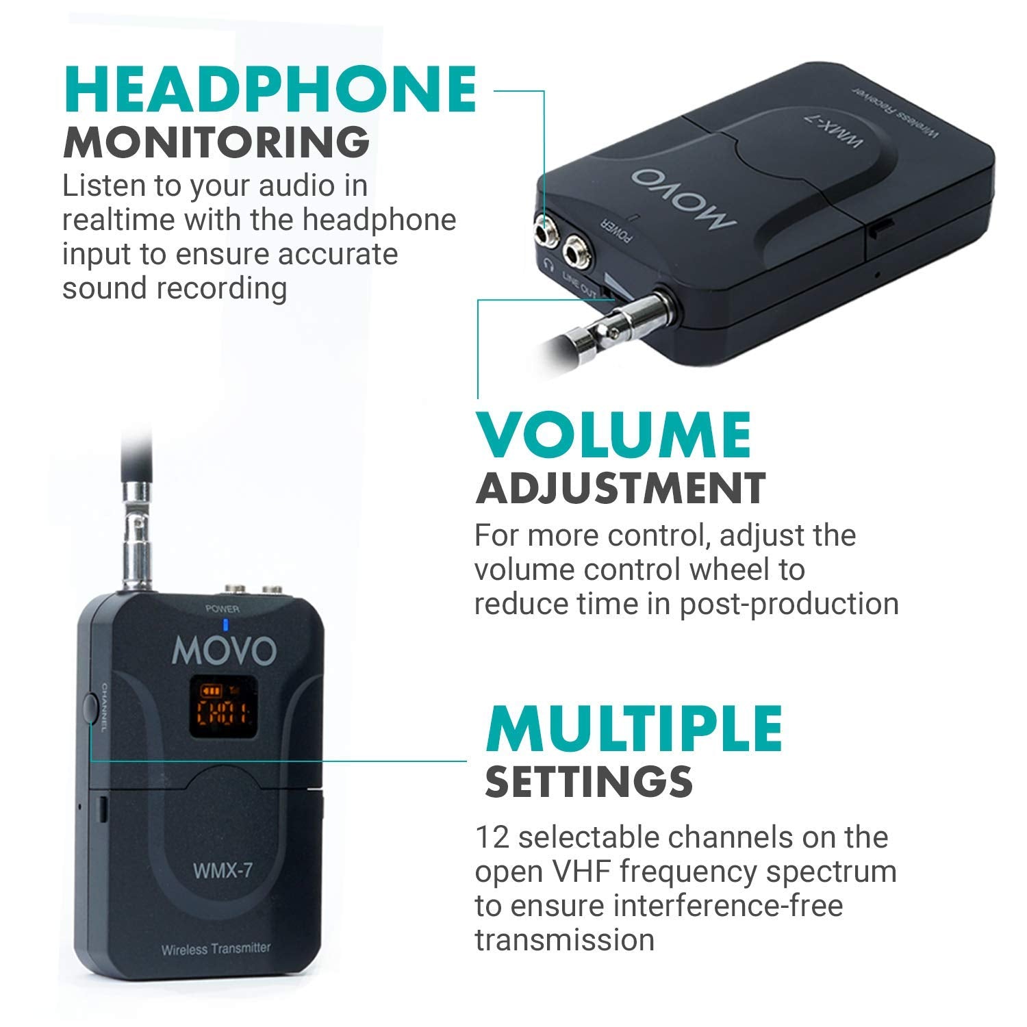 Movo WMX-7 VHF 12-Channel Wireless Lav Mic System
