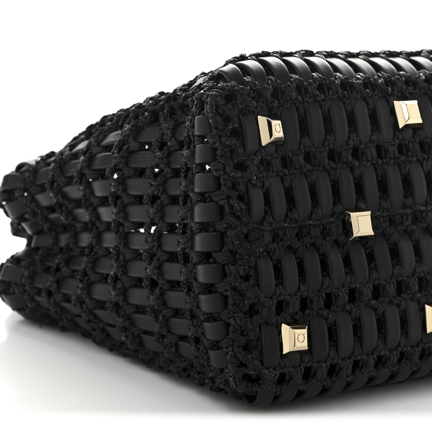 Raffia Calfskin The Studio Box Tote Black