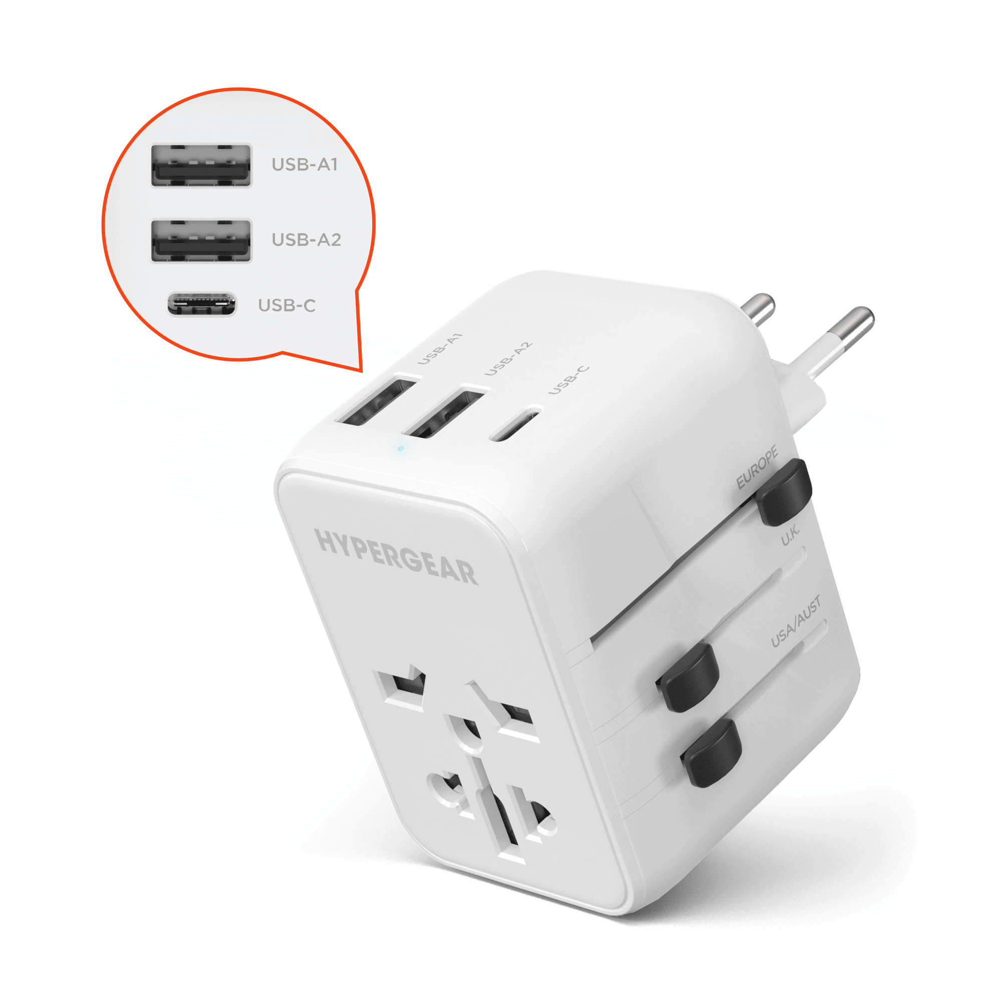 WorldCharge Universal Travel Adapter with USB-C