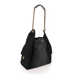Washed Denim Quilted Medium Chanel 25 Handbag Black