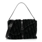 Oblique Mink Fur Saddle Soft Bag Dark Grey