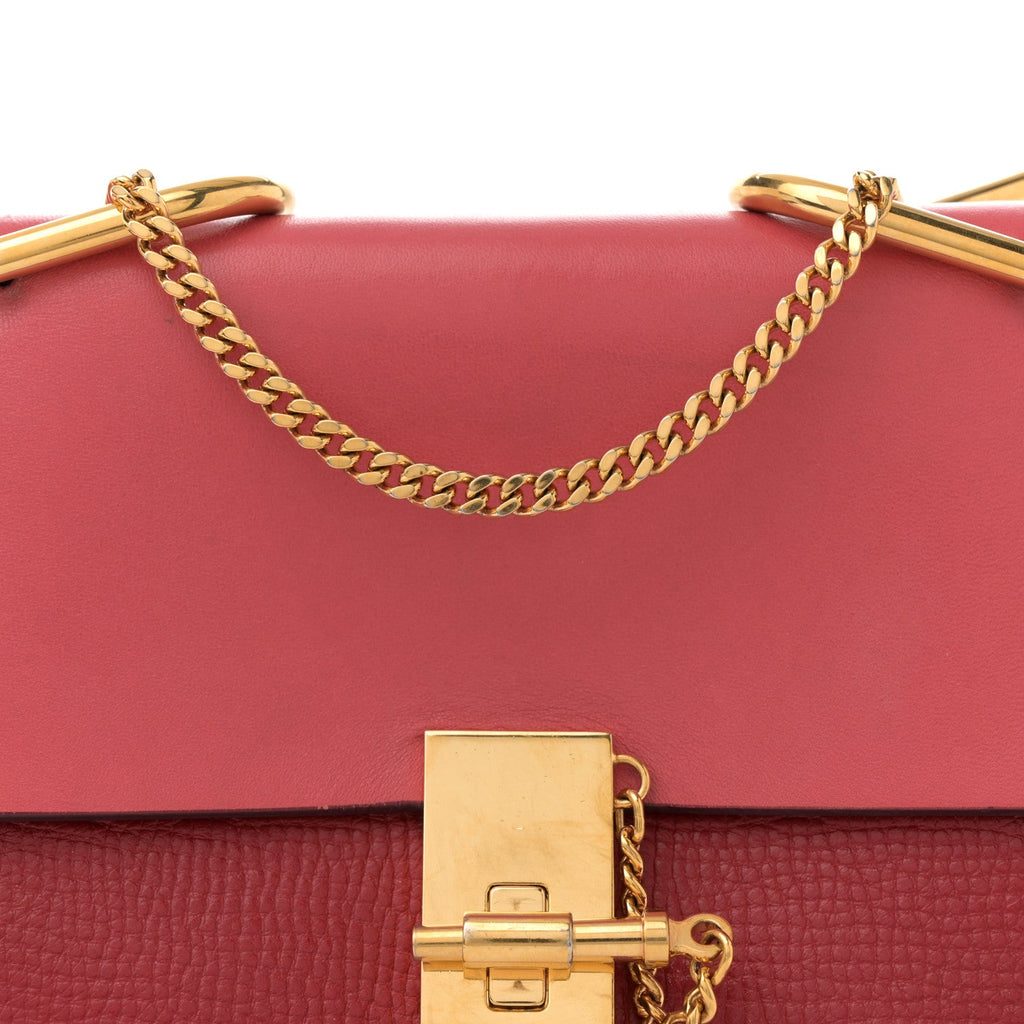 Grained Calfskin Lambskin Bi-Color Drew Shoulder Bag Red