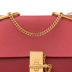 Grained Calfskin Lambskin Bi-Color Drew Shoulder Bag Red