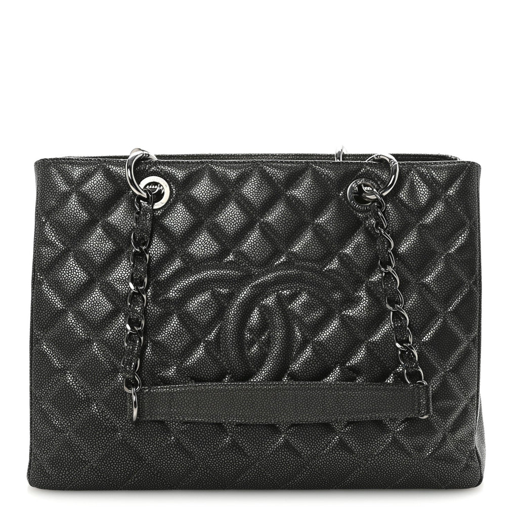 Caviar Quilted Grand Shopping Tote GST Dark Silver